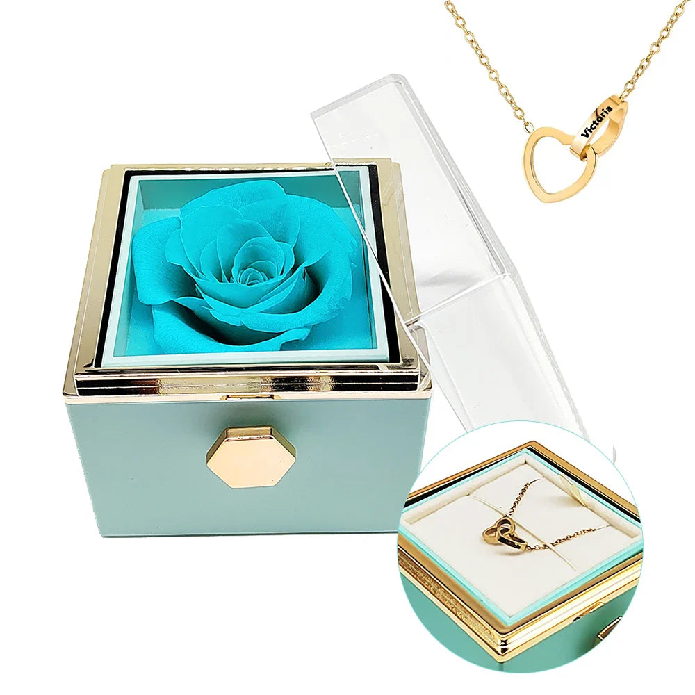 Coffret Rose Éternelle - Avec Collier Gravé & Rose