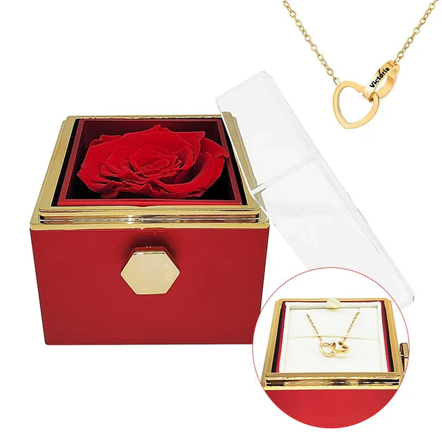 Coffret Rose Éternelle - Avec Collier Gravé & Rose